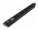 Hyperline Блок розеток для 19" шкафов, горизонтальный, с выключателем с подсветкой, 8хIEC 320 C13, 10A, 250В, без кабеля питания, входная розетка IEC 320 C14, 482.6x44.4x44.4мм (ДхШхВ)