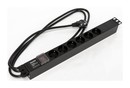 Hyperline Блок розеток для 19" шкафов, горизонтальный, с выключателем с подсветкой, 6 розеток Schuko (16A), 250В, кабель питания 3х1.5мм2, длина 2.5 м, с вилкой Schuko, 482.6x44.4x44.4мм (ДхШхВ)