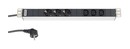 Hyperline Блок розеток для 19" шкафов, горизонтальный, 3 х Schuko (16A) + 3 x IEC 320 C13 (16A), 230 В, кабель питания 1.5 мм2, длина 2.5 м, с вилкой Schuko, 482.6 мм x 44.4 мм x 44.4 мм (ДхШхВ)