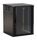 Hyperline Шкаф настенный 19-дюймовый (19"), 6U, 367x600х450мм, стеклянная дверь с перфорацией по бокам, ручка с замком, цвет черный (RAL 9004) (разобранный)