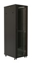 Hyperline Шкаф напольный 19-дюймовый, 22U, 1100x800х1000 мм (ВхШхГ), передняя стеклянная дверь со стальными перфорированными боковинами, задняя дверь сплошная, ручка с замком, крыша нового типа, цвет черный (RAL 9004) (разобранный)