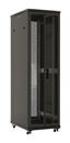 Hyperline Шкаф напольный 19-дюймовый, 27U, 1388x800х600 мм (ВхШхГ), передняя стеклянная дверь со стальными перфорированными боковинами, задняя дверь сплошная, ручка с замком, крыша нового типа, цвет черный (RAL 9004) (разобранный)